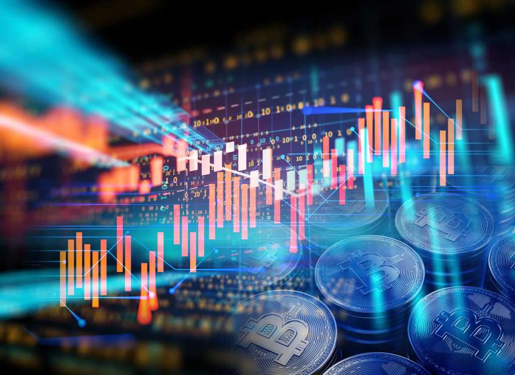 3d Rendering Of Bitcoin On Financial Graph Background